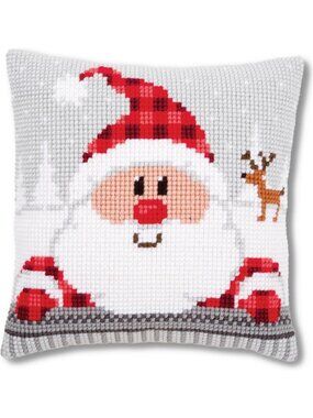 DIY Christmas Pillow Kit - Santa Joy Stamped Embroidery Cushion Craft 16x16